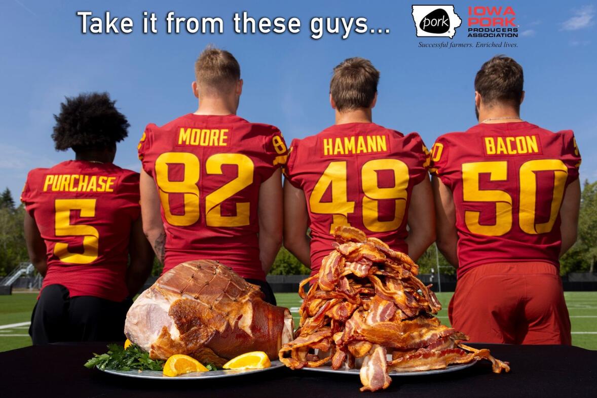 Iowa Pork enters NIL agreement with Iowa State football players Purchase, Moore, Hamann, Bacon